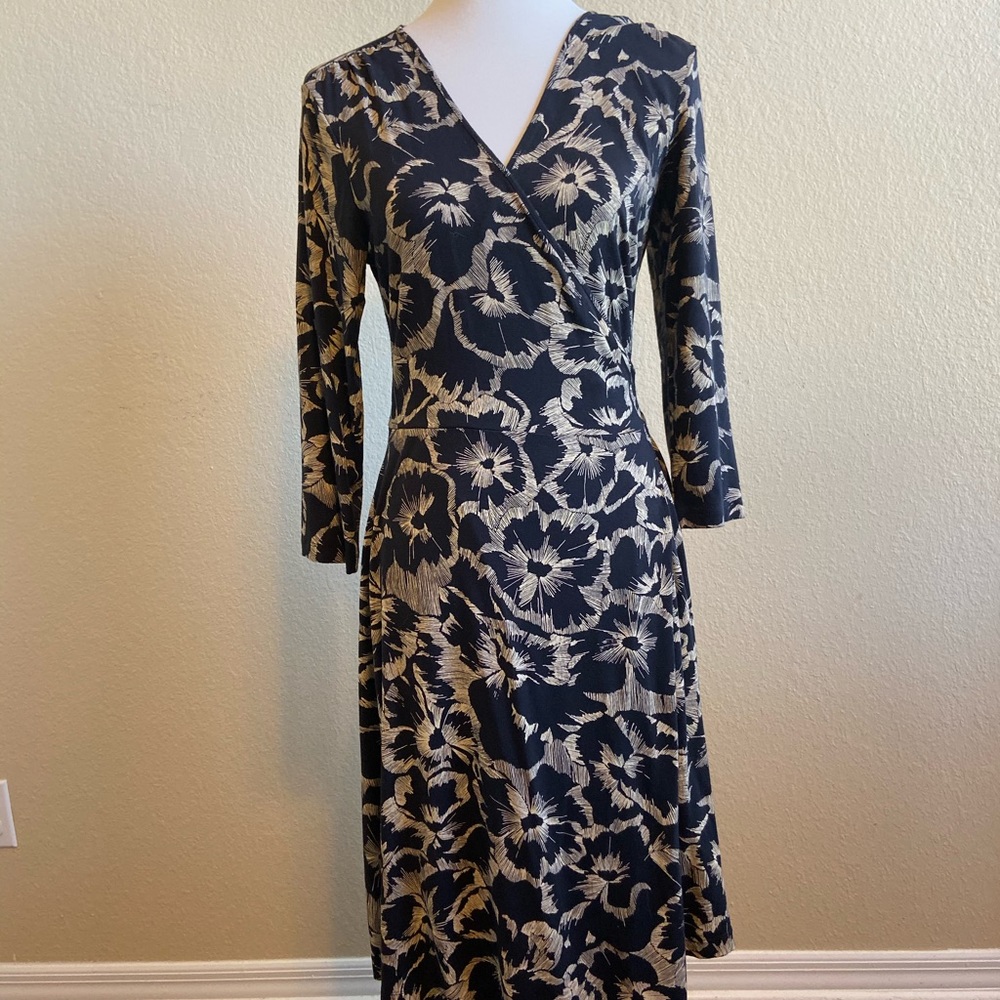 Banana Republic Black Floral Stretch Wrap Dress